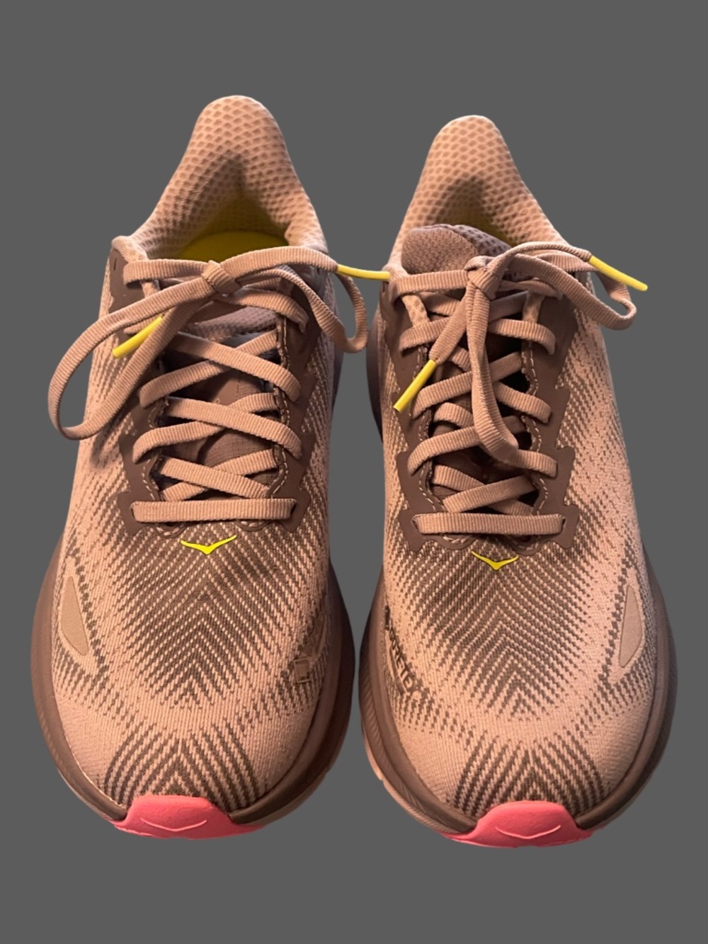 Hoka Women's Grey Mesh Slip-On with Pink Outsole and Lime Heel Tab - Picture 7 of 15